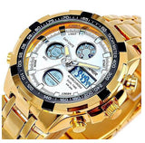 Quamer Dual Time Watch - Gold